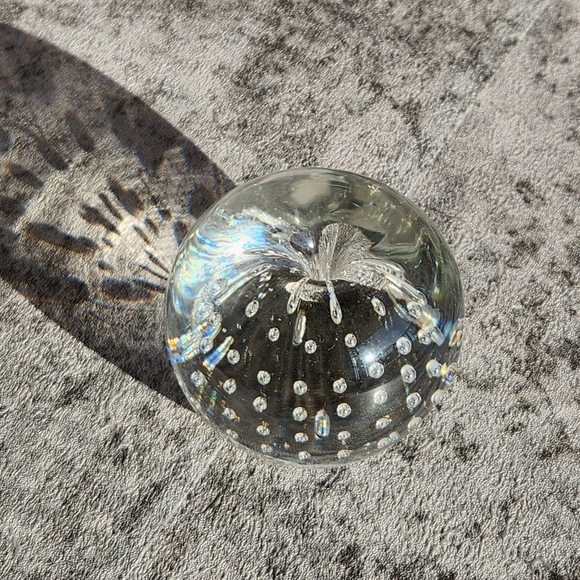 Clear glass blown apple floating orbs paperweight 10oz home decor minimalist mcm - Picture 3 of 8